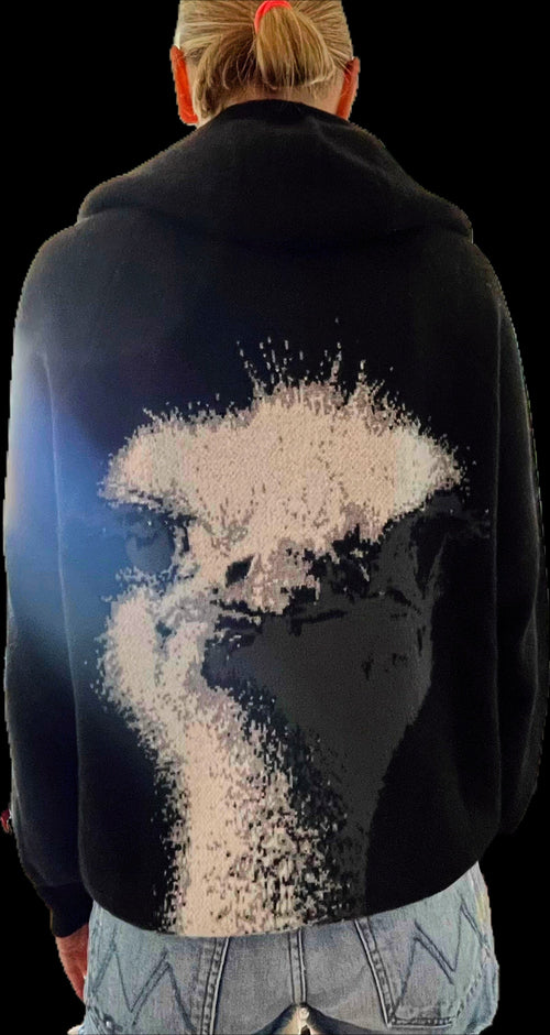 CLOUD hoodie in cashmere with a large ostrich knit into the product